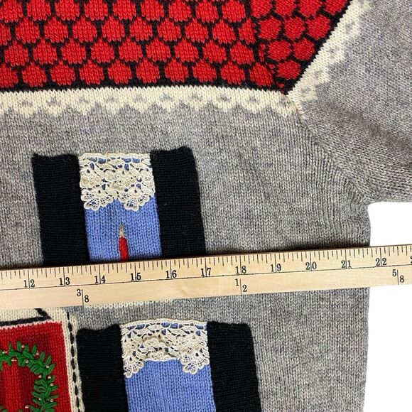 VTG Susan Bristol Wool Christmas Cottage Sweater L 90s Hand Embroidered Ugly 3D - Picture 6 of 8